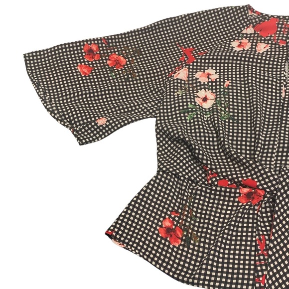 Express Black and White Checkered Blouse with a Floral Accent - Women’s Medium - Picture 7 of 10